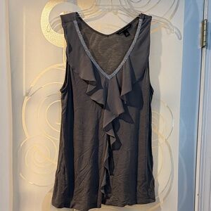 Banana Republic Gray Ruffle V-Neck Blouse - M